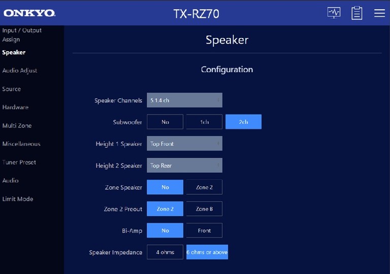 Onkyo RZ70 speaker config